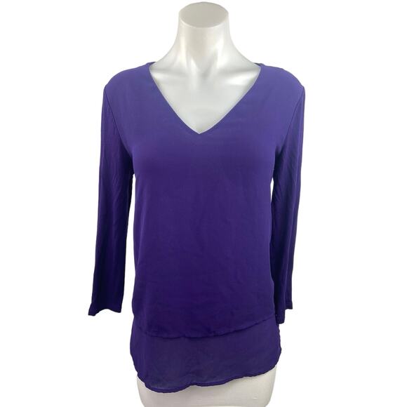 Michael Kors Purple V Neck Layered Pullover Casual Long Sleeve Top Size S - Picture 1 of 4